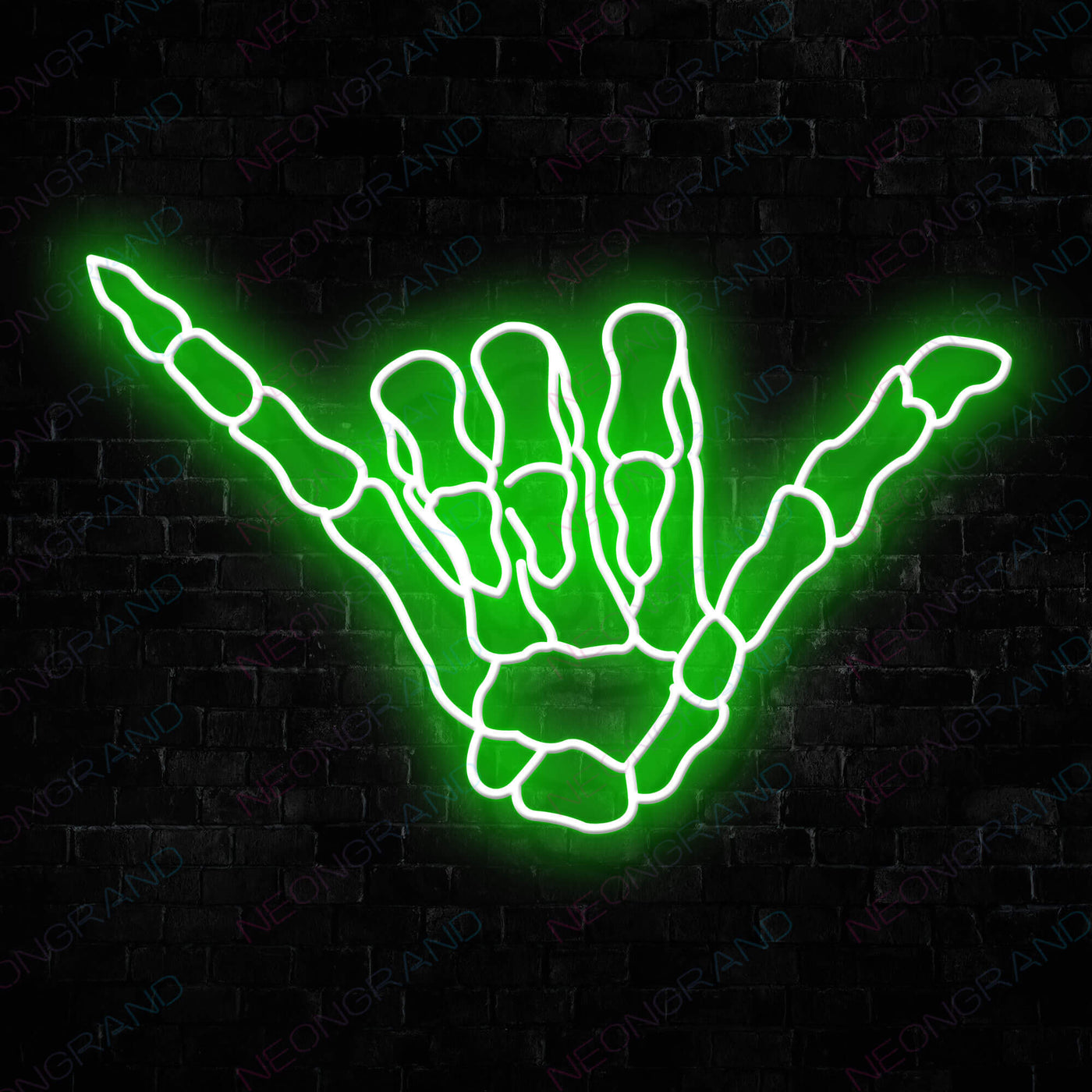 Hand Loose Skeleton Hand Neon Skull Led Sign Green