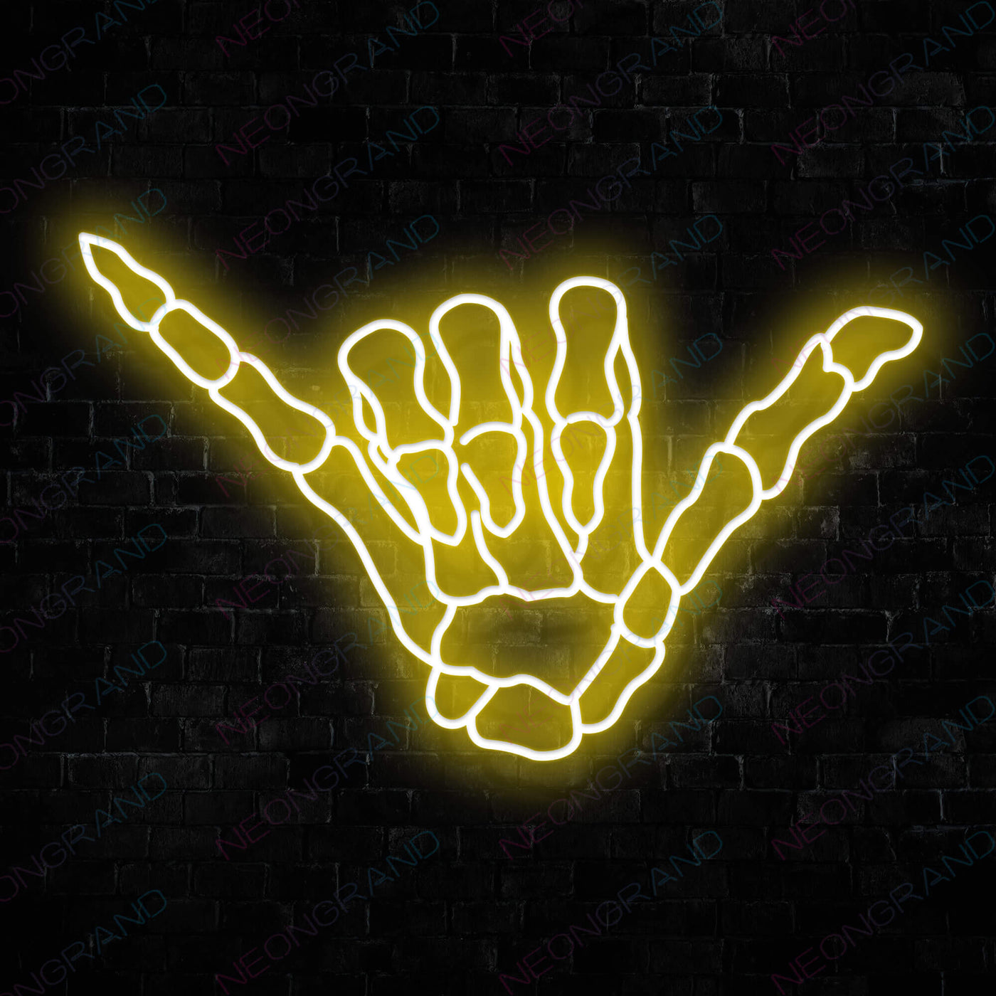 Hand Loose Skeleton Hand Neon Skull Led Sign Yellow