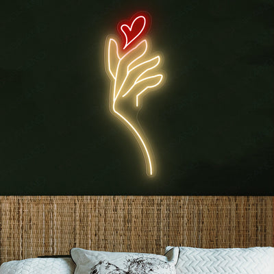 Heart Neon Sign Hand Love Led Light gold yellow