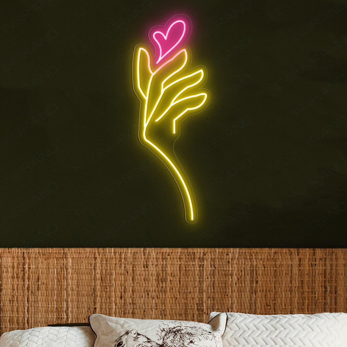 Heart Neon Sign Hand Love Led Light yellow