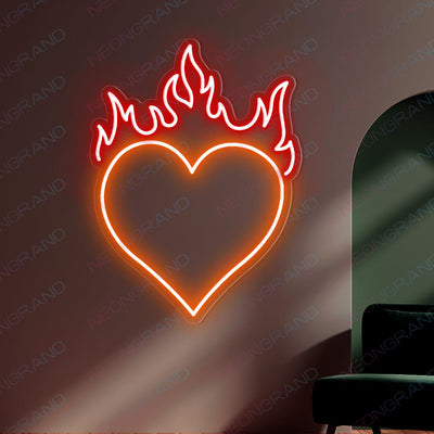 Heart Neon Sign Love Heart Fire Led Light orange