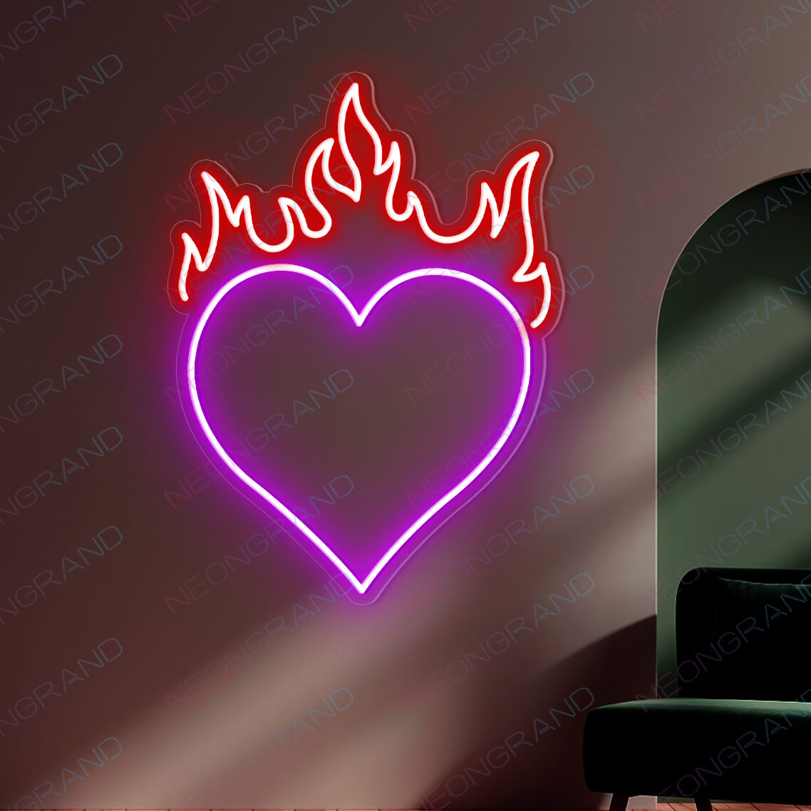 Heart Neon Sign Love Heart Fire Led Light purple