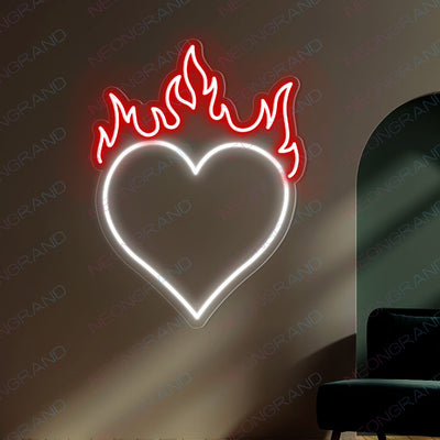 Heart Neon Sign Love Heart Fire Led Light white