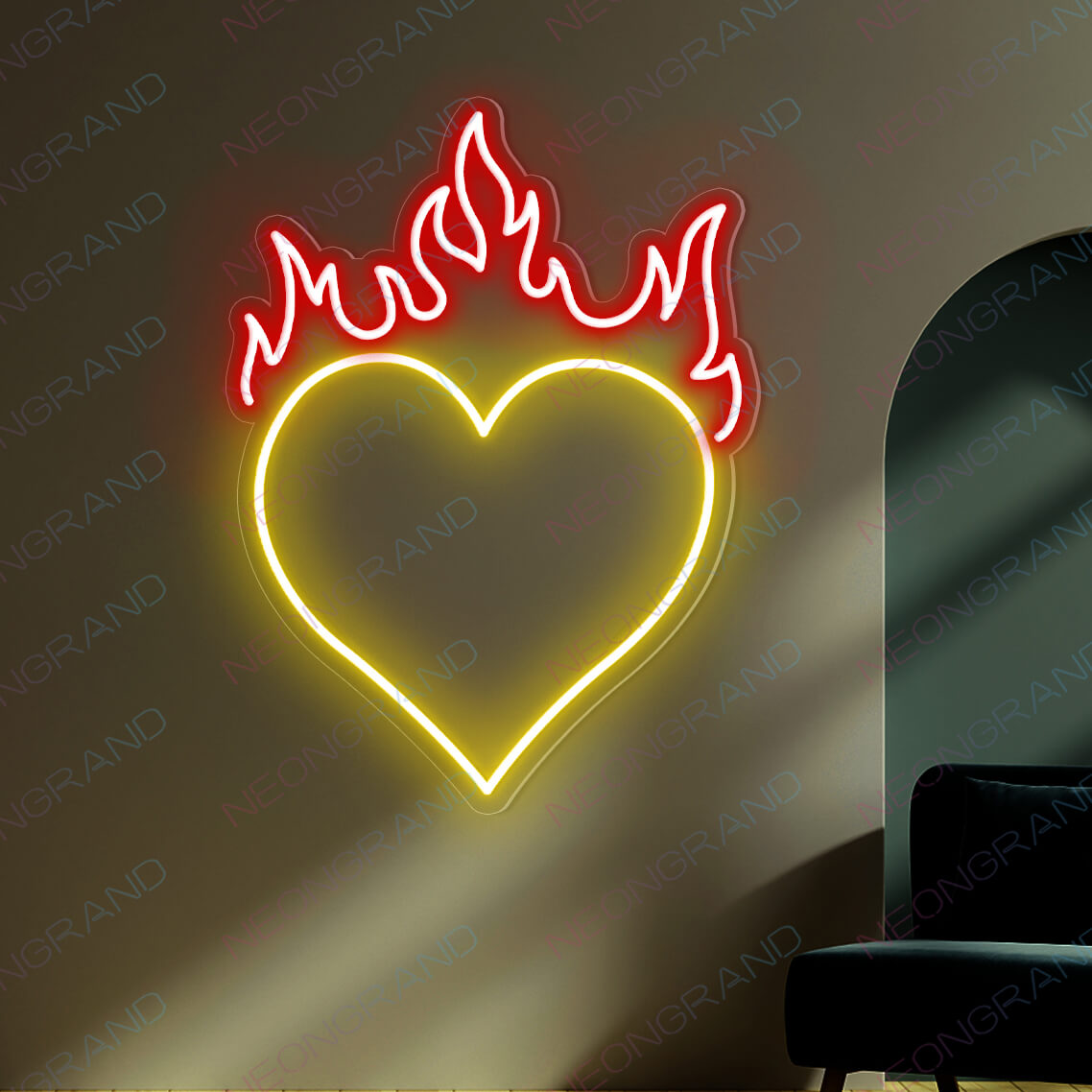 Heart Neon Sign Love Heart Fire Led Light yellow
