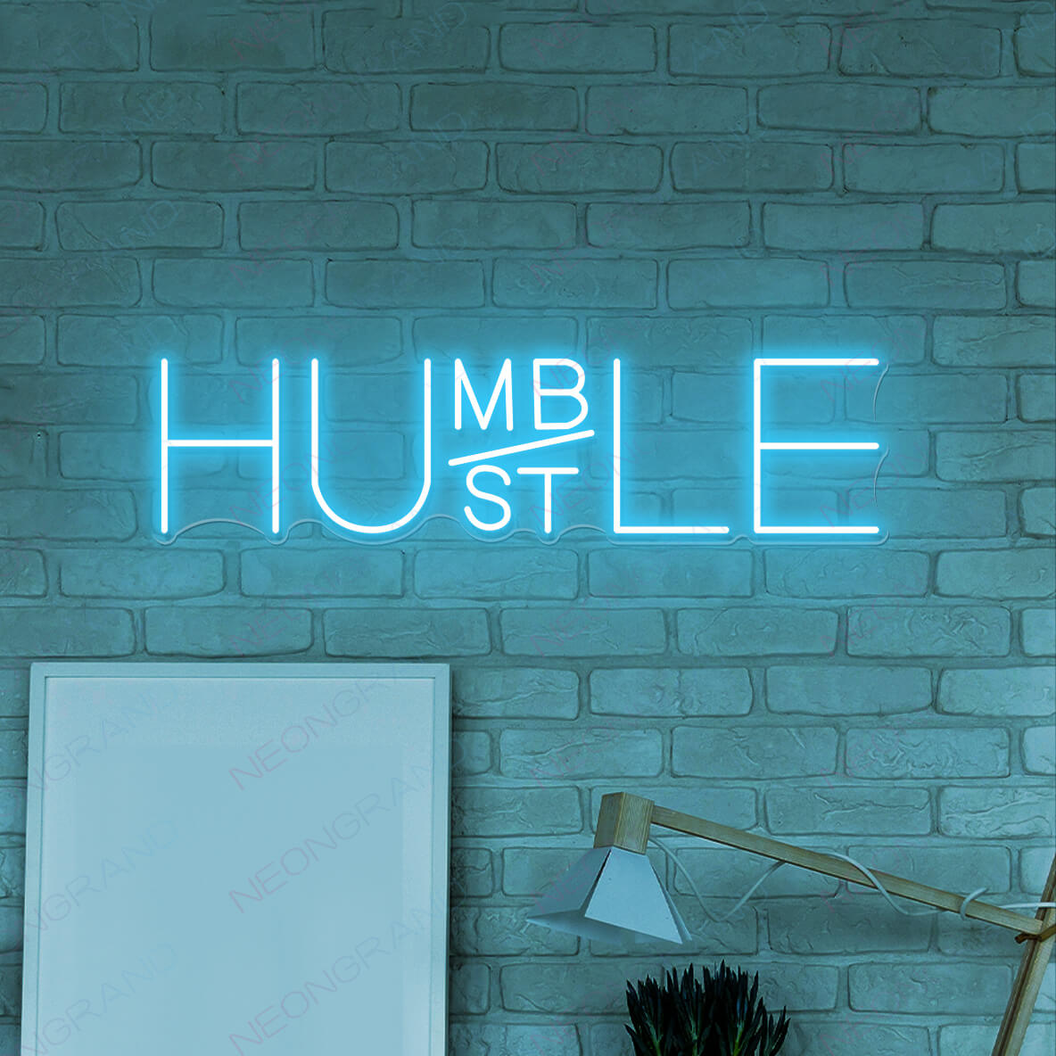 Hustle Neon Sign Humble Hustle Led Light light blue