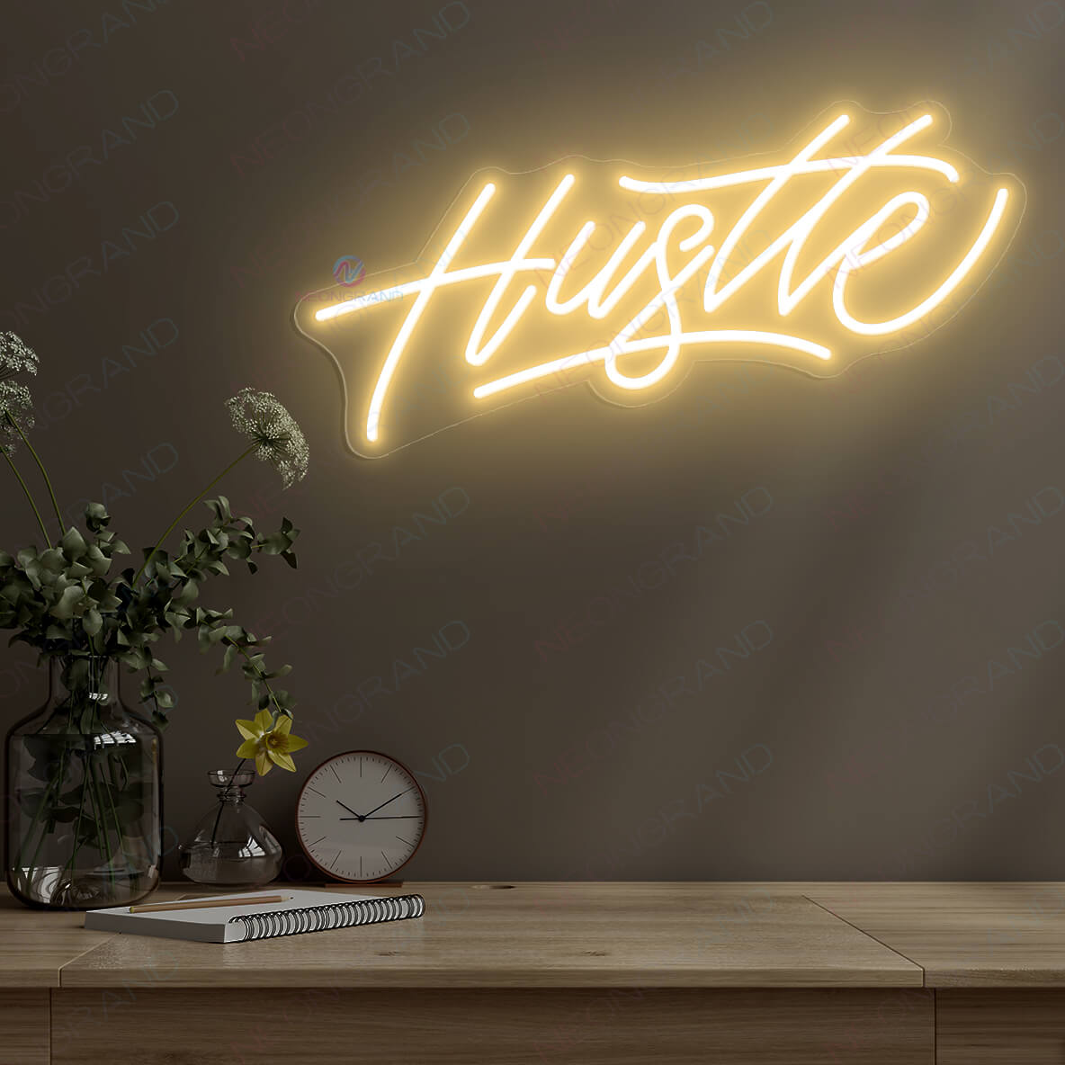 Hustle Neon Sign Wall Led Light gold yellow