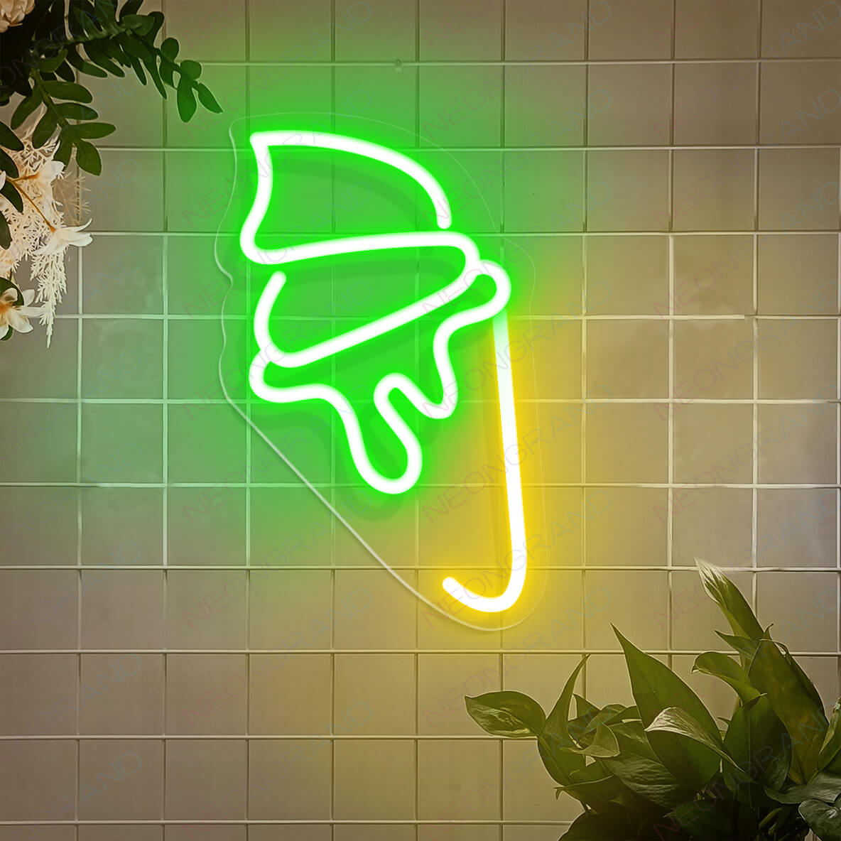 Ice Cream Neon Sign Ice Cream Cone Led Light green mix