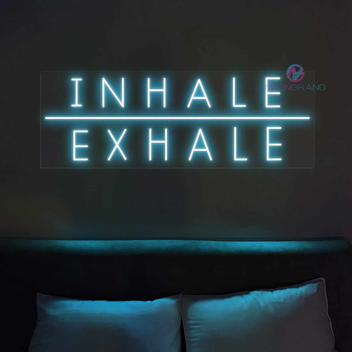 Inhale Exhale Neon Sign Breathe Led Light light blue