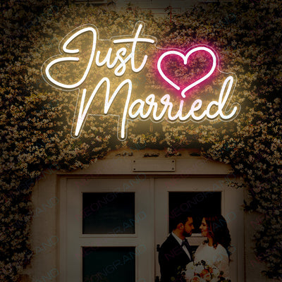 Just Married Neon Sign Wedding Led Light LightYellow