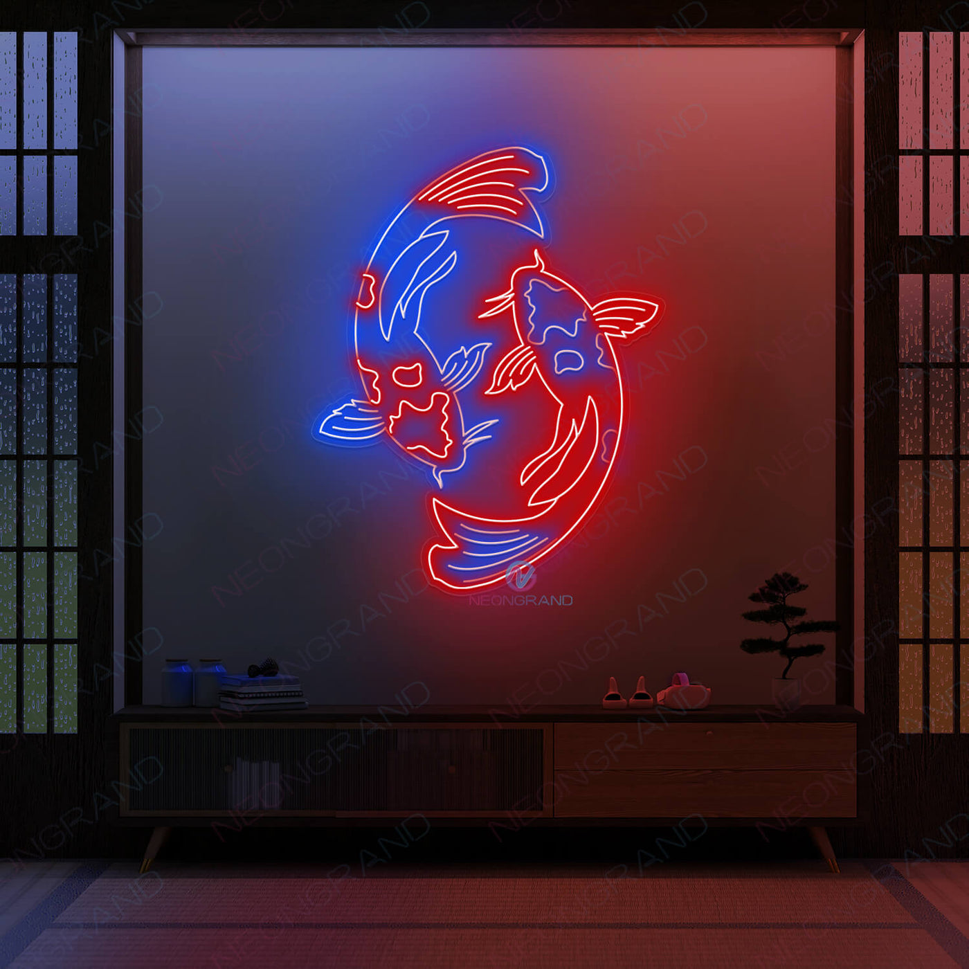 Koi Fish Neon Sign, Handmade Traditional Tattoo Japanese Koi Fish LED Neon  Light, Two White Blue Illusion 3D Engraved Lucky Koi Fish Night Lamp for