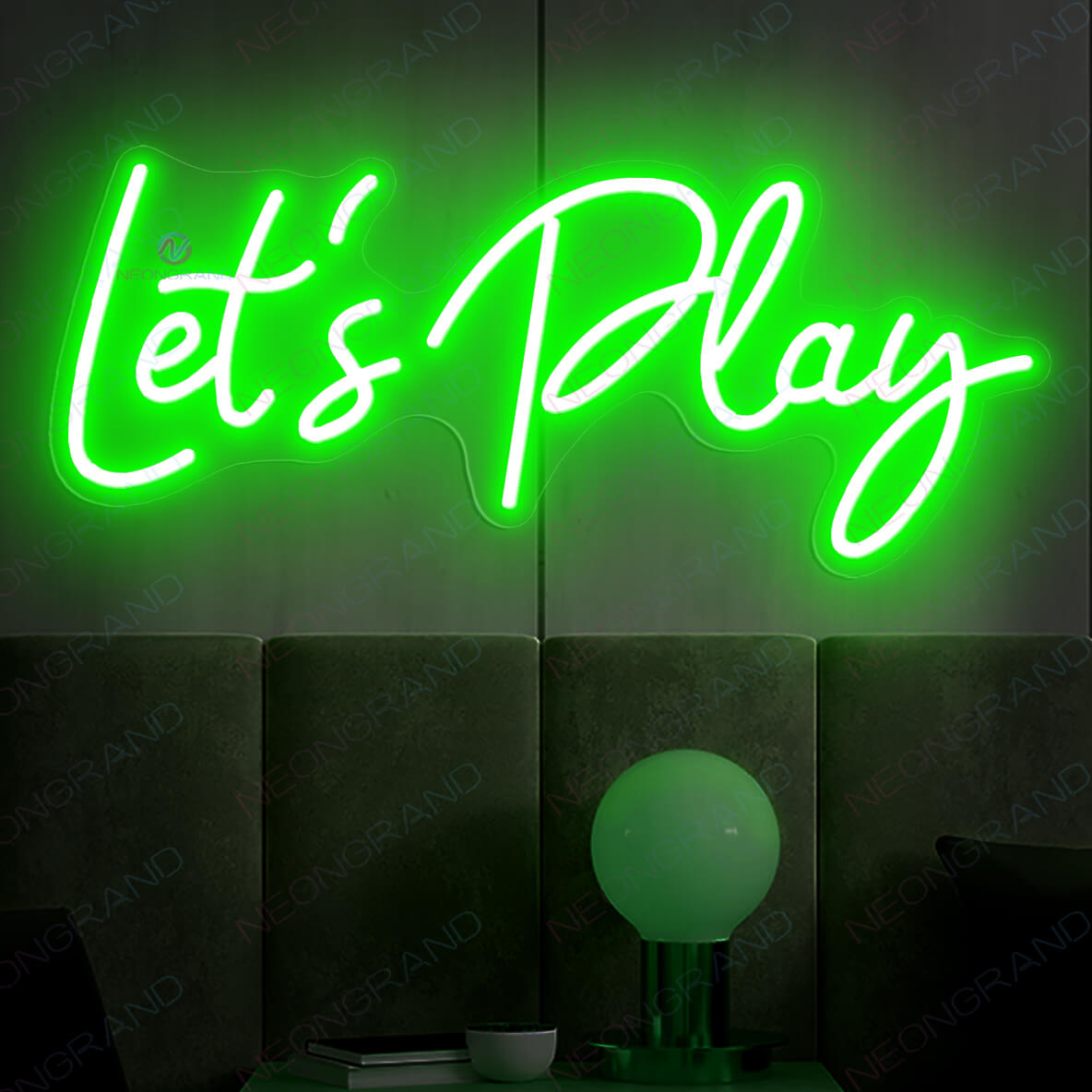 Lets Play Neon Sign Play All Day Games Neon Sign Playroom Led Light green wm