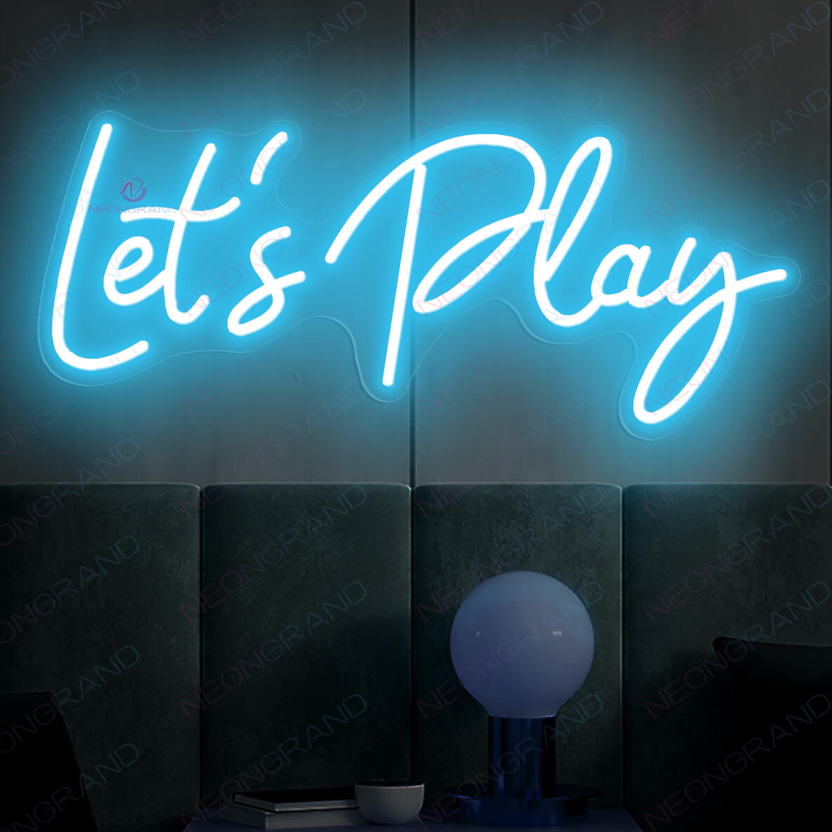Lets Play Neon Sign Play All Day Games Neon Sign Playroom Led Light light blue wm
