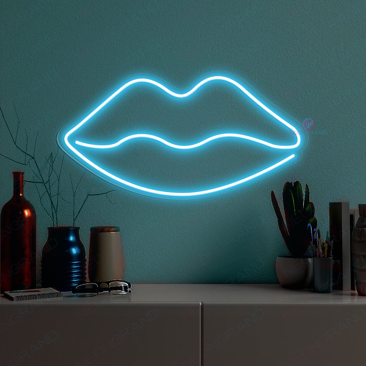 Lips Neon Sign Aesthetics Glow Led Light light blue