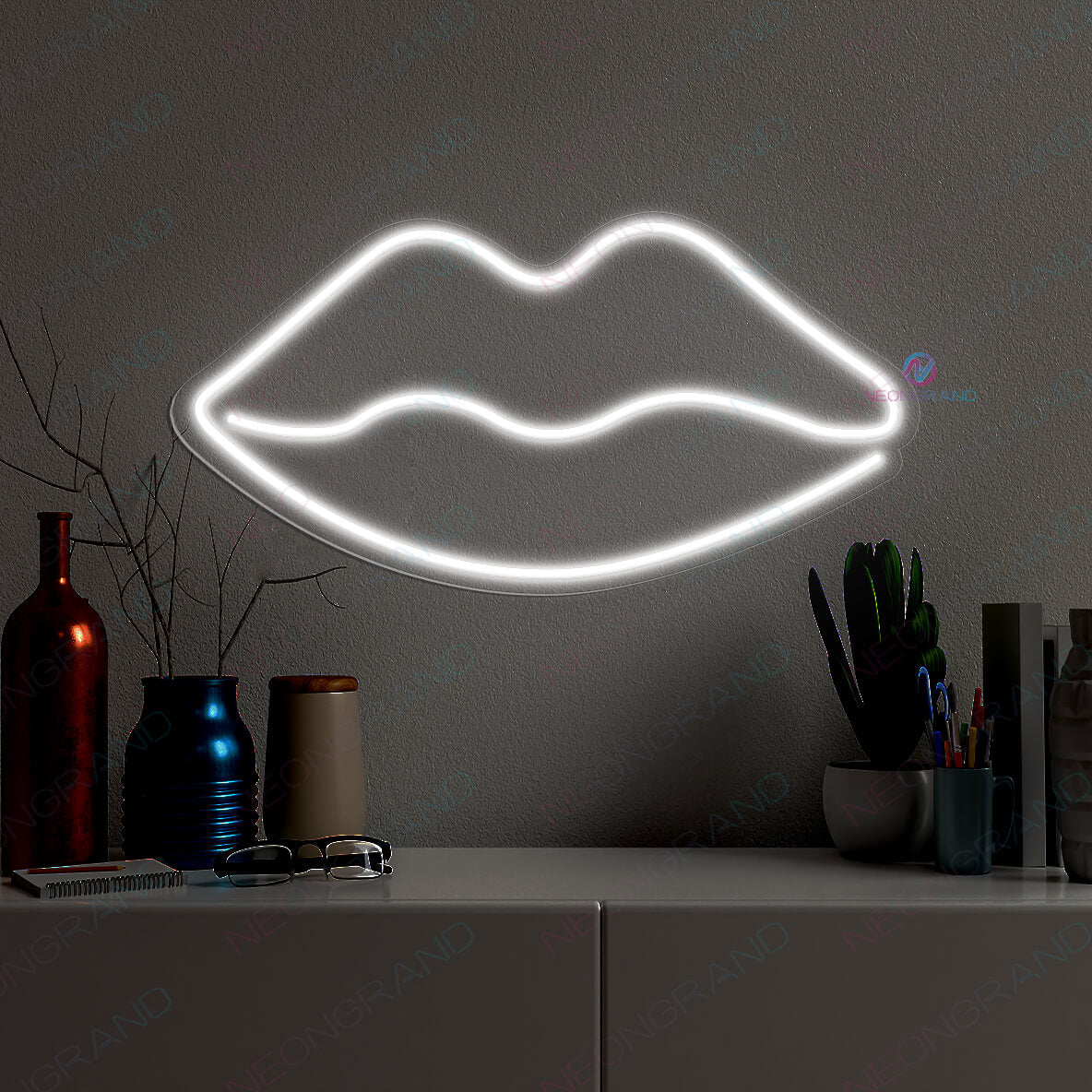 Lips Neon Sign Aesthetics Glow Led Light white