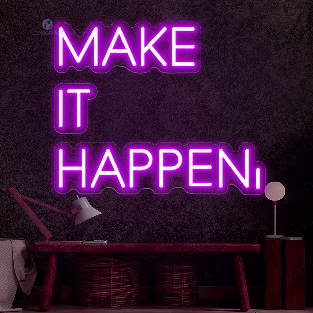 Make It Happen Neon Sign Inspirational Led Light purple