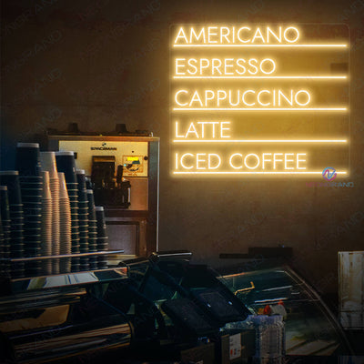 Menu Coffee Neon Sign Led Light light yellow