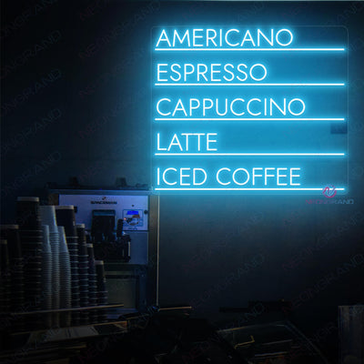 Menu Coffee Neon Sign Led Light sky blue