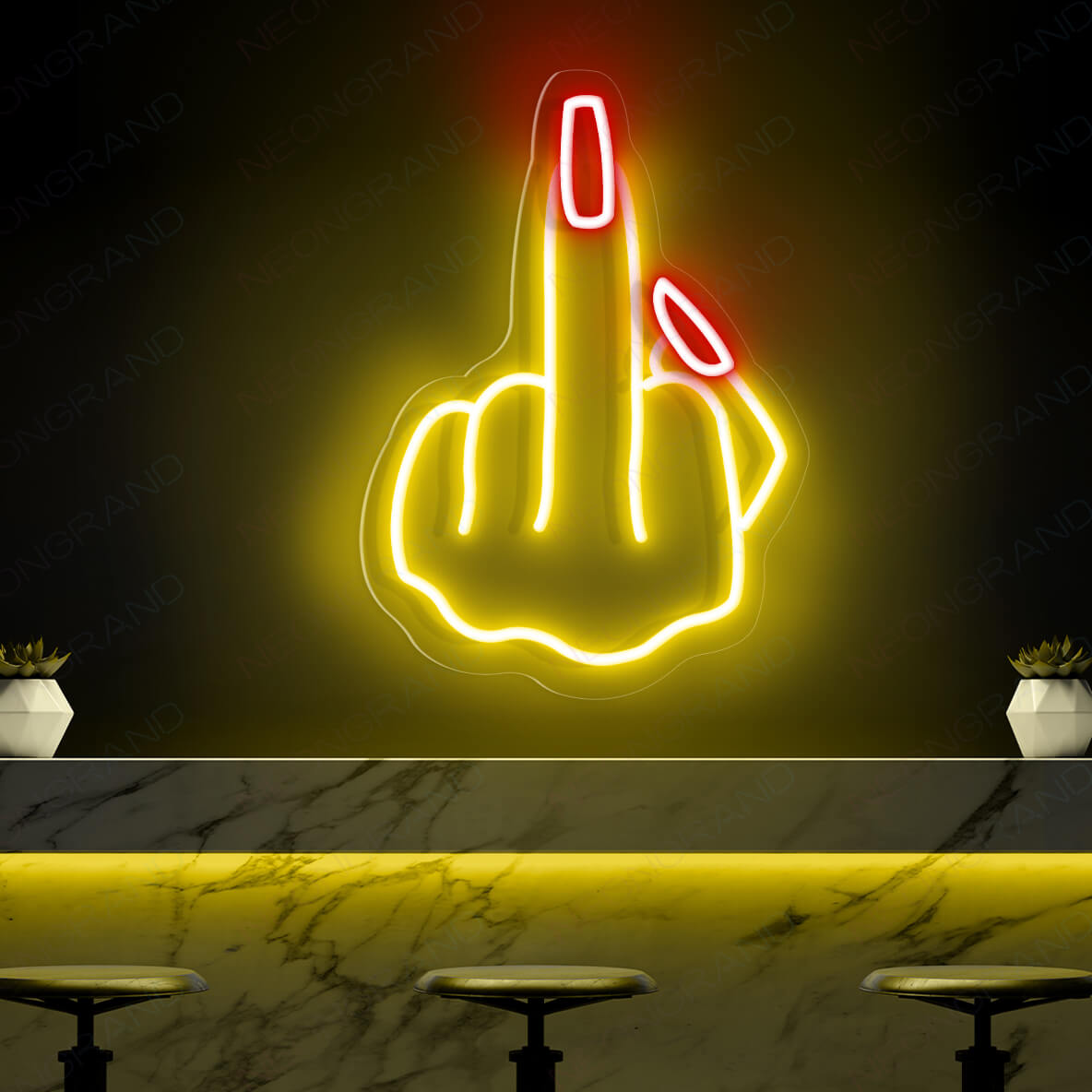 Middle Finger Neon Sign Led Light yellow