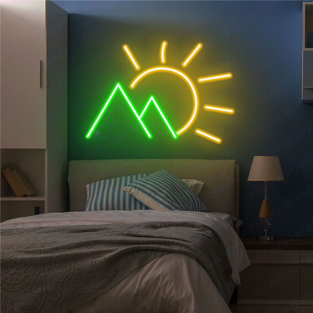 Mountain Neon Sign Sun Led Light green