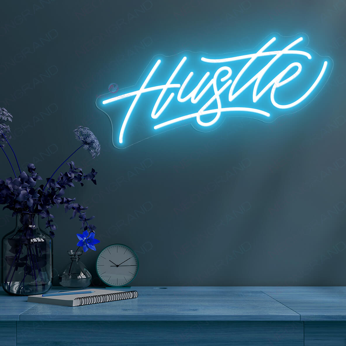 Hustle Neon Sign Wall Led Light light blue