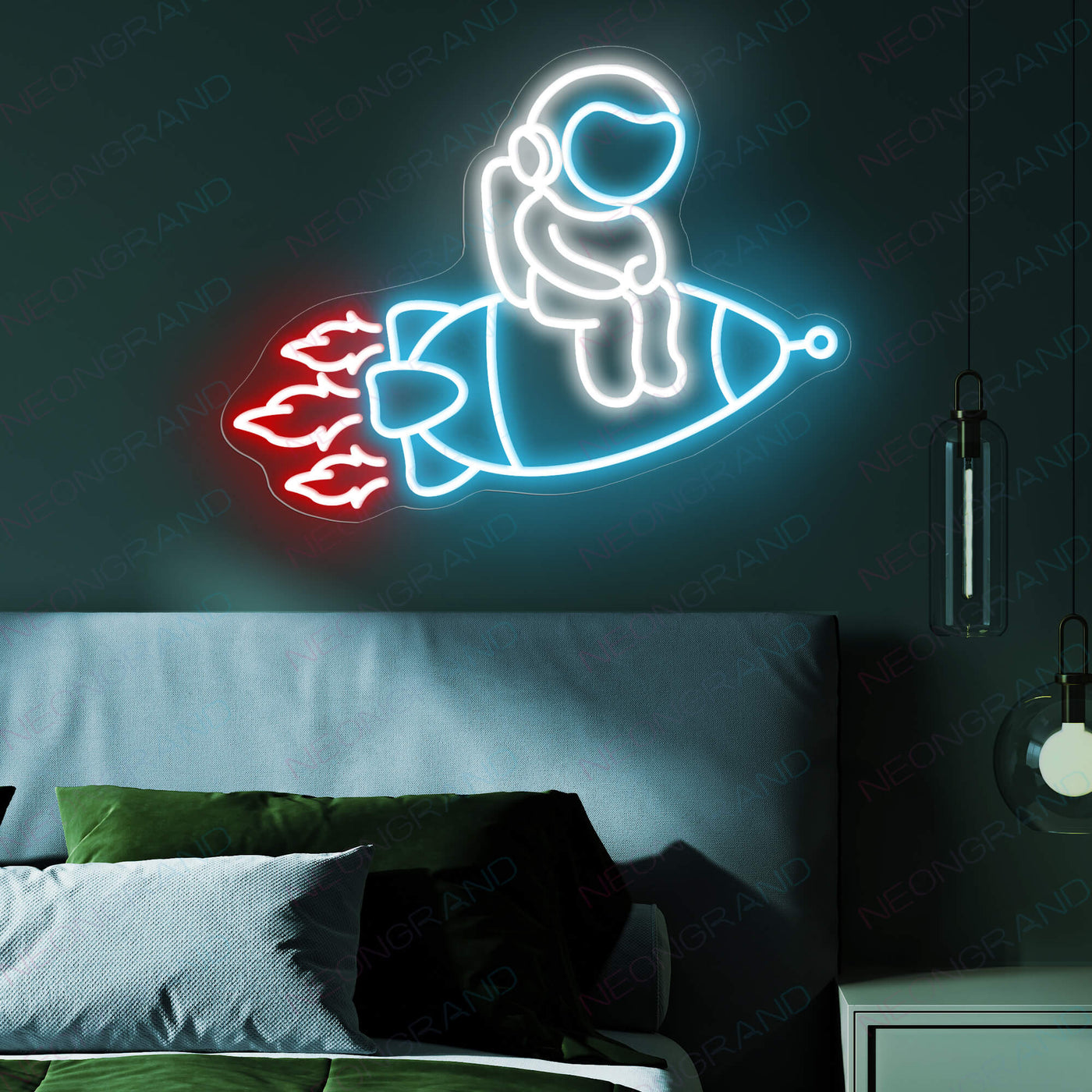 Neon Astronaut Sign Rocket Spaceman Led Light wm3