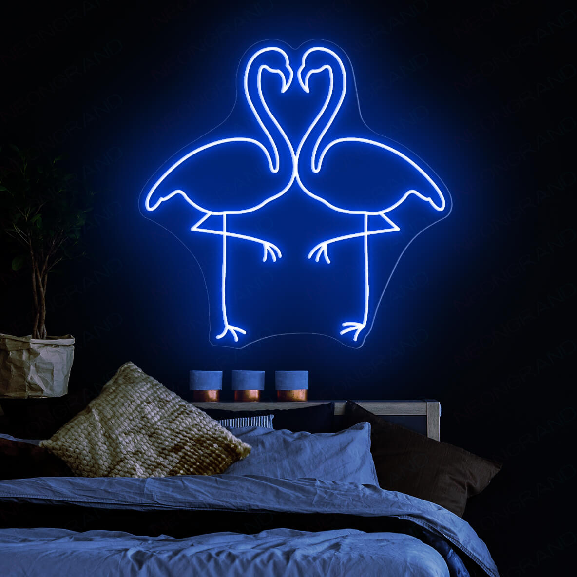 Neon Flamingo Sign Heart Love Led Light blue wm