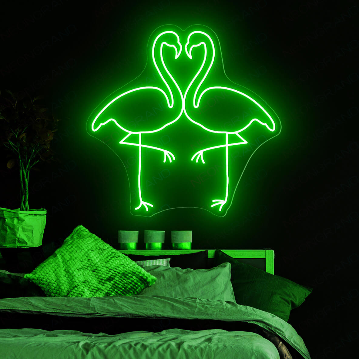 Neon Flamingo Sign Heart Love Led Light green wm