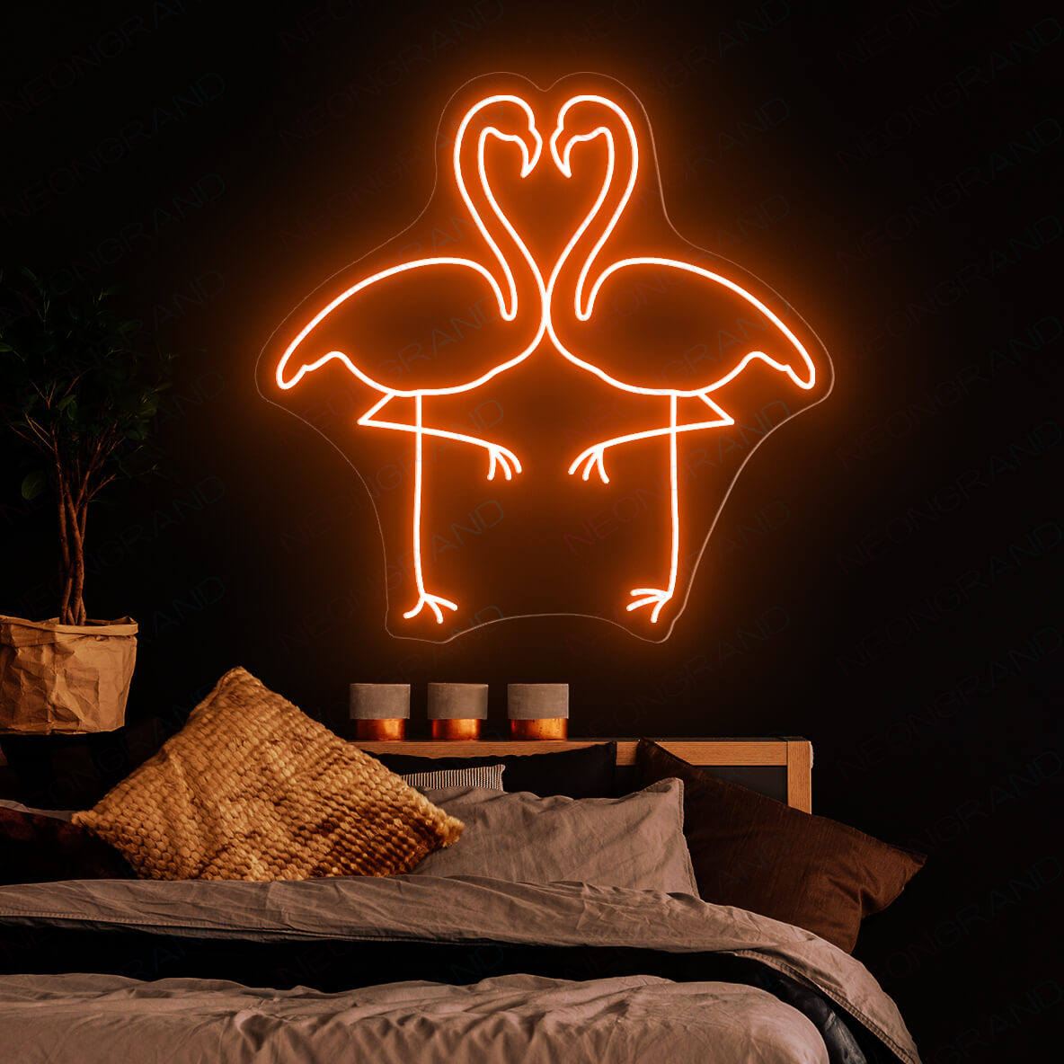 Neon Flamingo Sign Heart Love Led Light orange wm