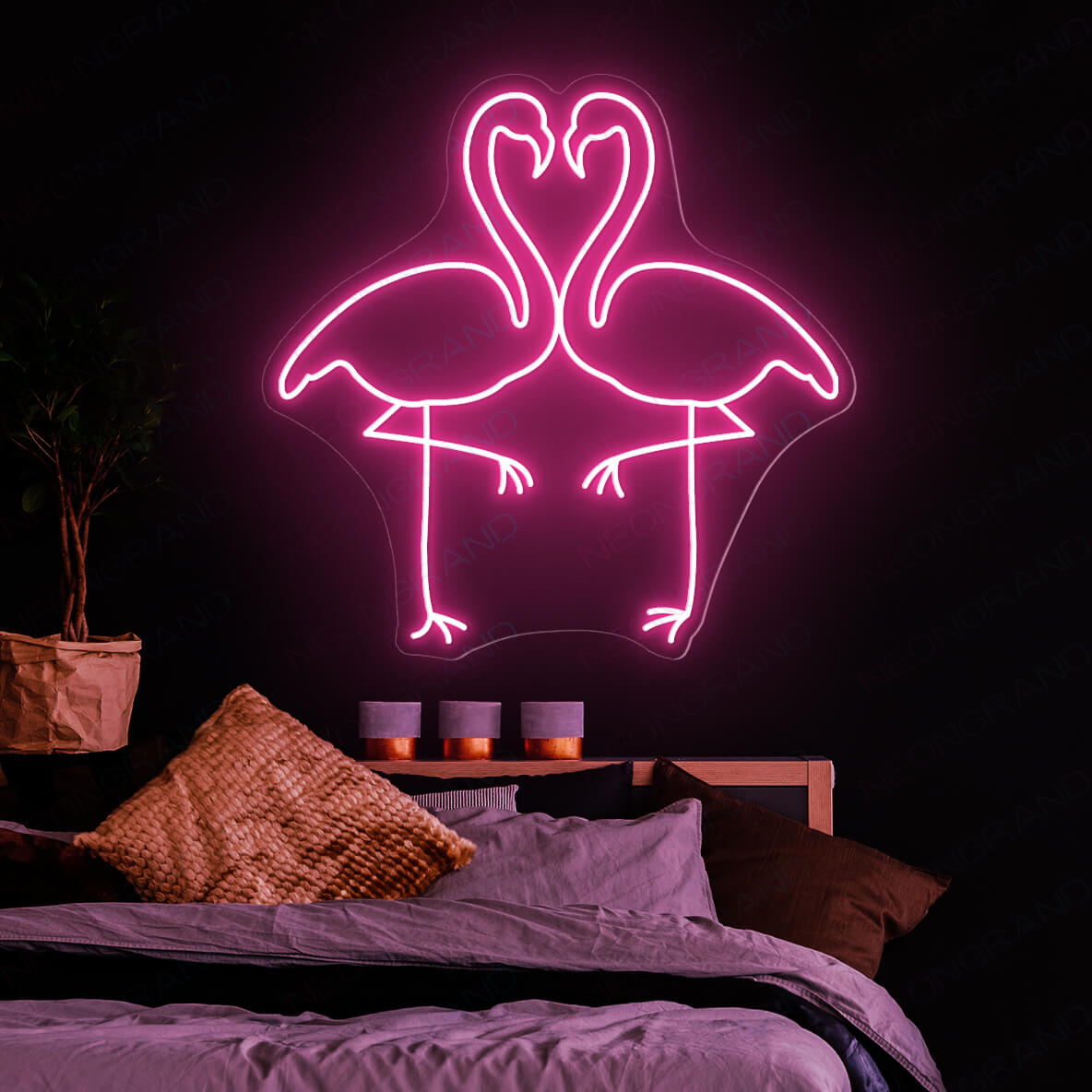 Neon Flamingo Sign Heart Love Led Light pink wm