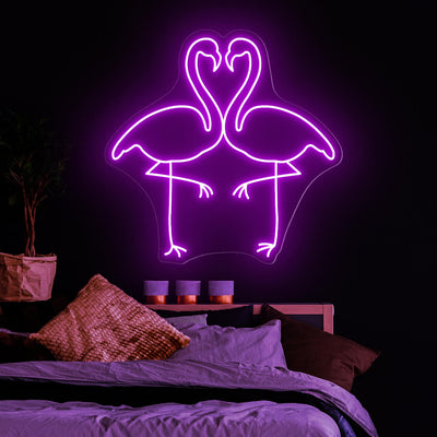 Neon Flamingo Sign Heart Love Led Light purple wm
