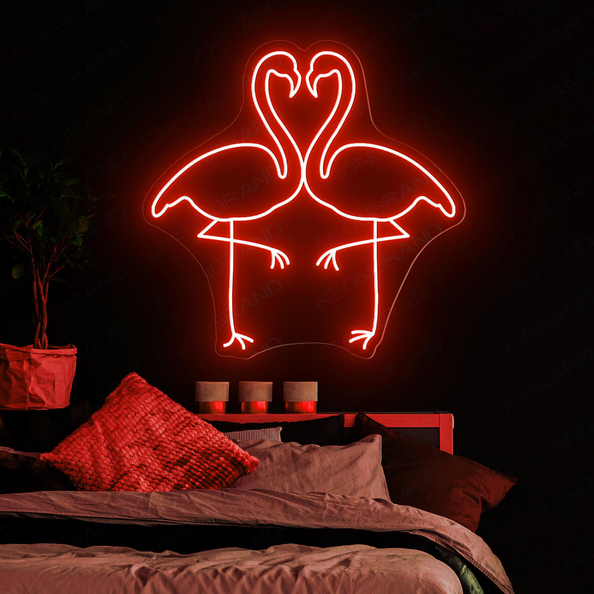 Neon Flamingo Sign Heart Love Led Light red wm