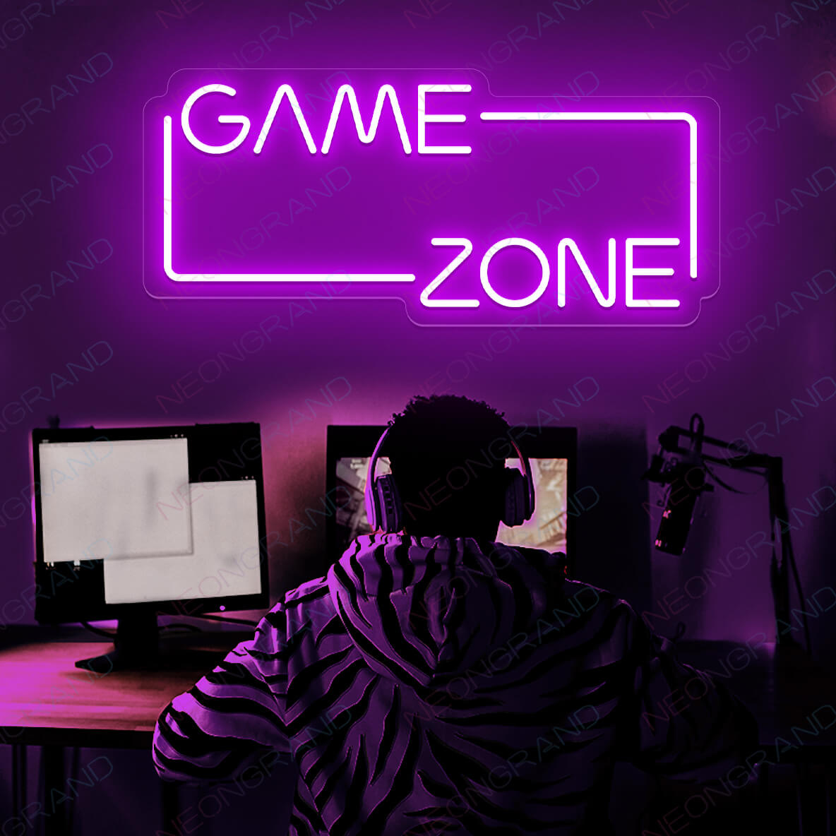 Purple Blue Game Zone - Decorative Sign Or Wall Art For Gaming Room, Man Cave, Kids Room, Themed Decor