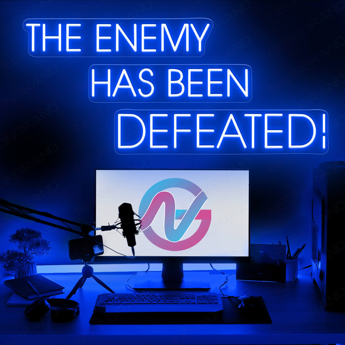 Neon Gamer Led Sign The Enemy Has Been Defeated Light blue1