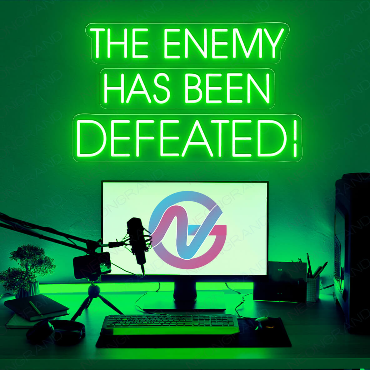 Neon Gamer Led Sign The Enemy Has Been Defeated Light green