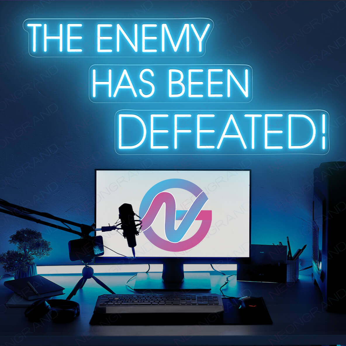 Neon Gamer Led Sign The Enemy Has Been Defeated Light light blue1