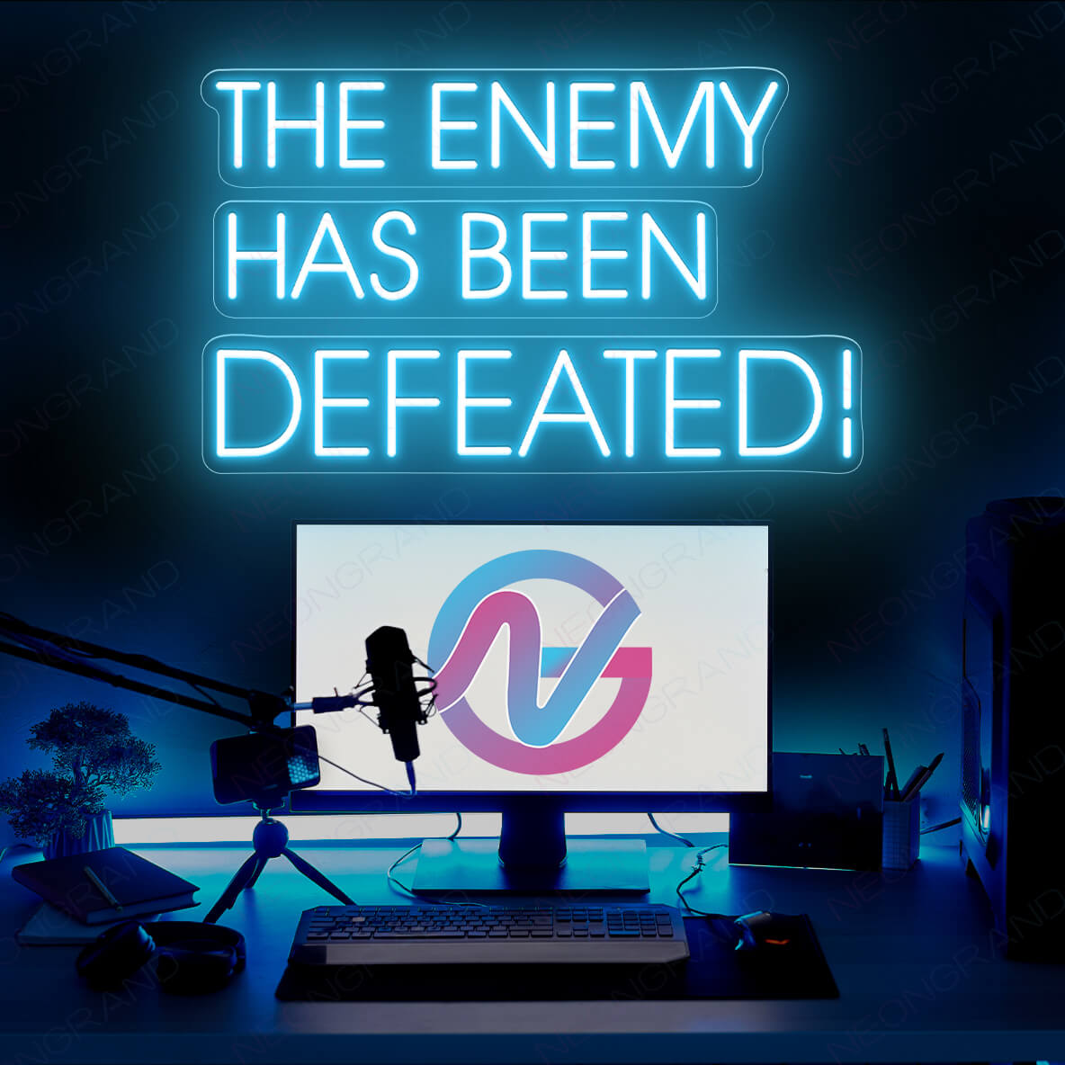Neon Gamer Led Sign The Enemy Has Been Defeated Light light blue2