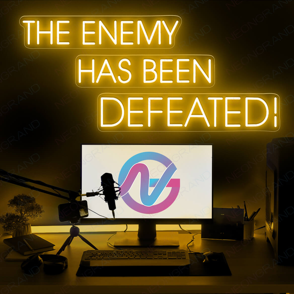 Neon Gamer Led Sign The Enemy Has Been Defeated Light orange yellow1