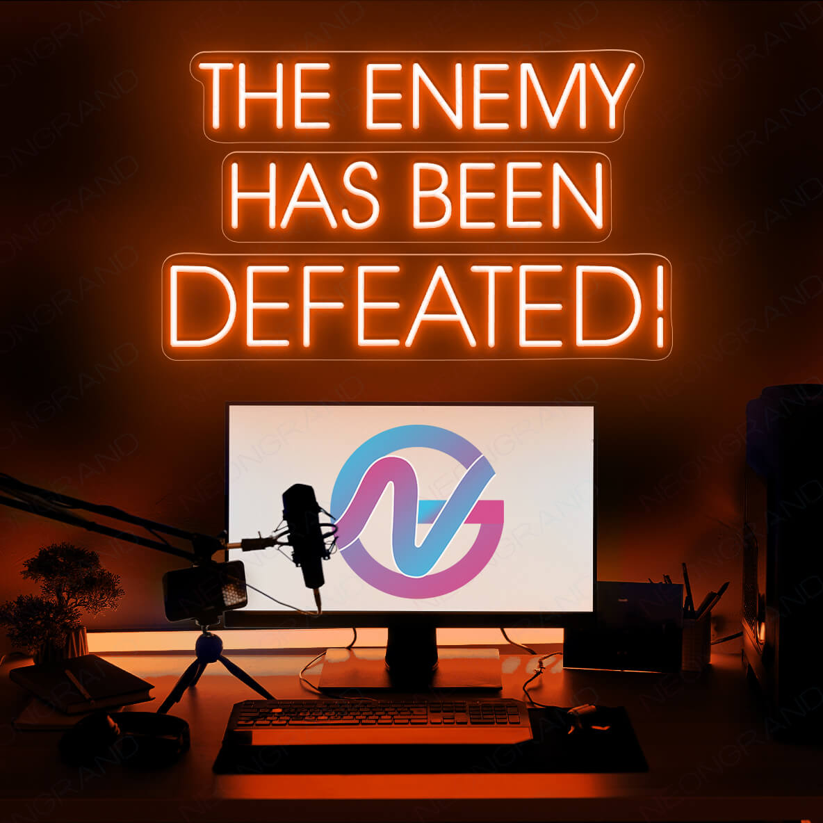 Neon Gamer Led Sign The Enemy Has Been Defeated Light orange1