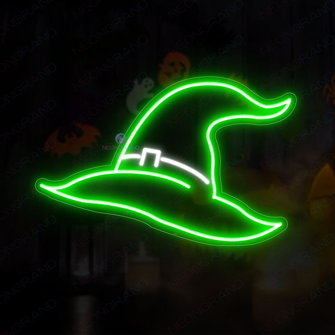 Neon Halloween Sign Magic Witch Hat Led Light green