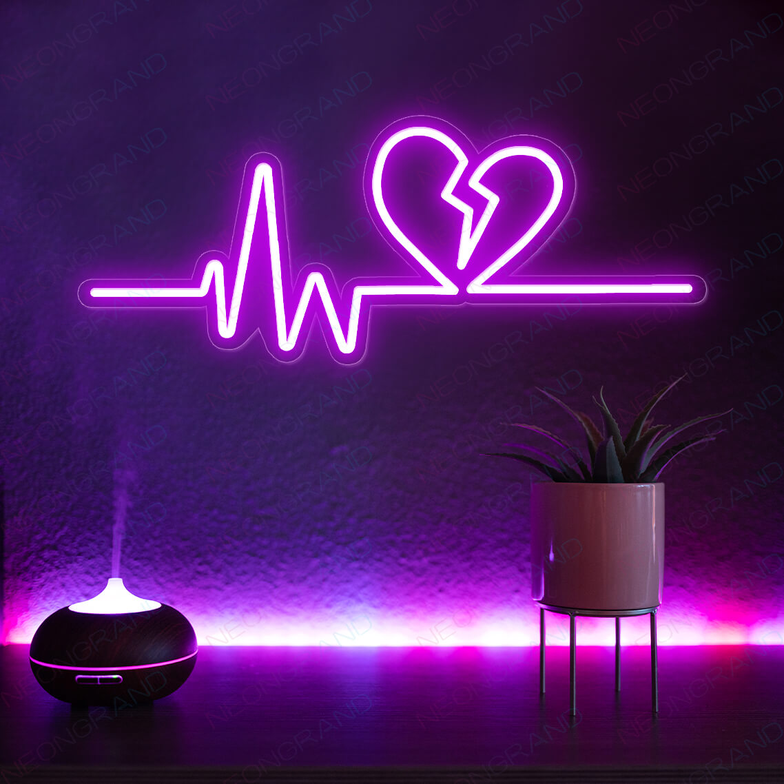 Neon Heart Sign Heart Beat Love Led Light purple