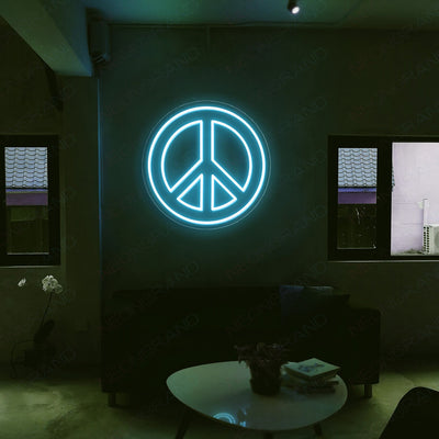 Neon Peace Sign Led Light, Lighted Up Peace Neon Signs light blue