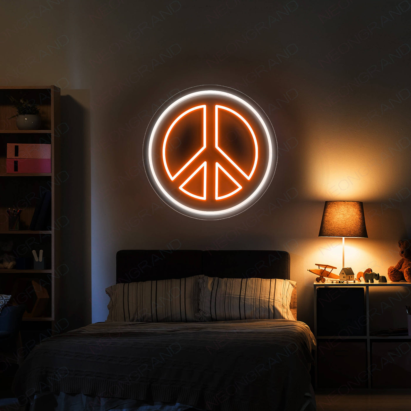 Neon Peace Sign Led Light, Lighted Up Peace Neon Signs orange