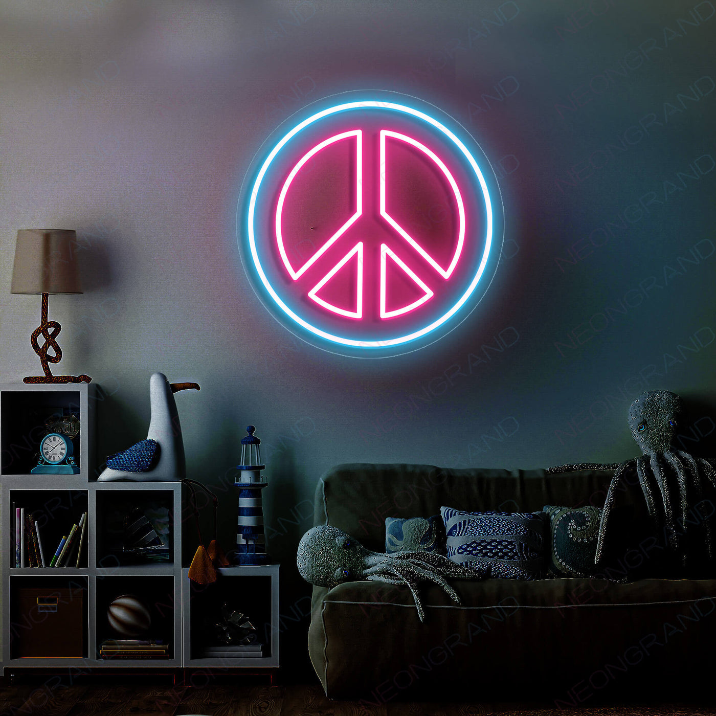 Neon Peace Sign Led Light, Lighted Up Peace Neon Signs pink