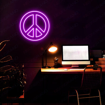 Neon Peace Sign Led Light, Lighted Up Peace Neon Signs purple