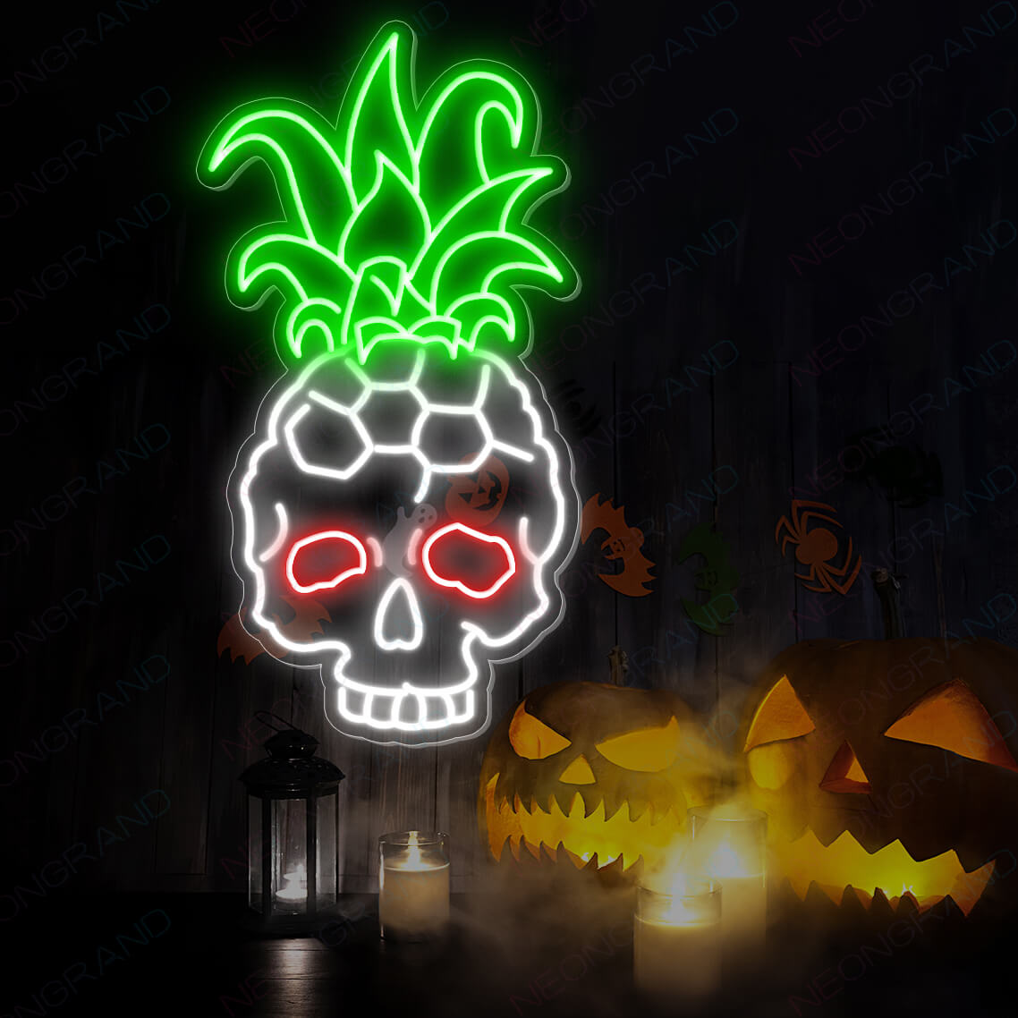 Neon Pineapple Light Skull Led Sign white
