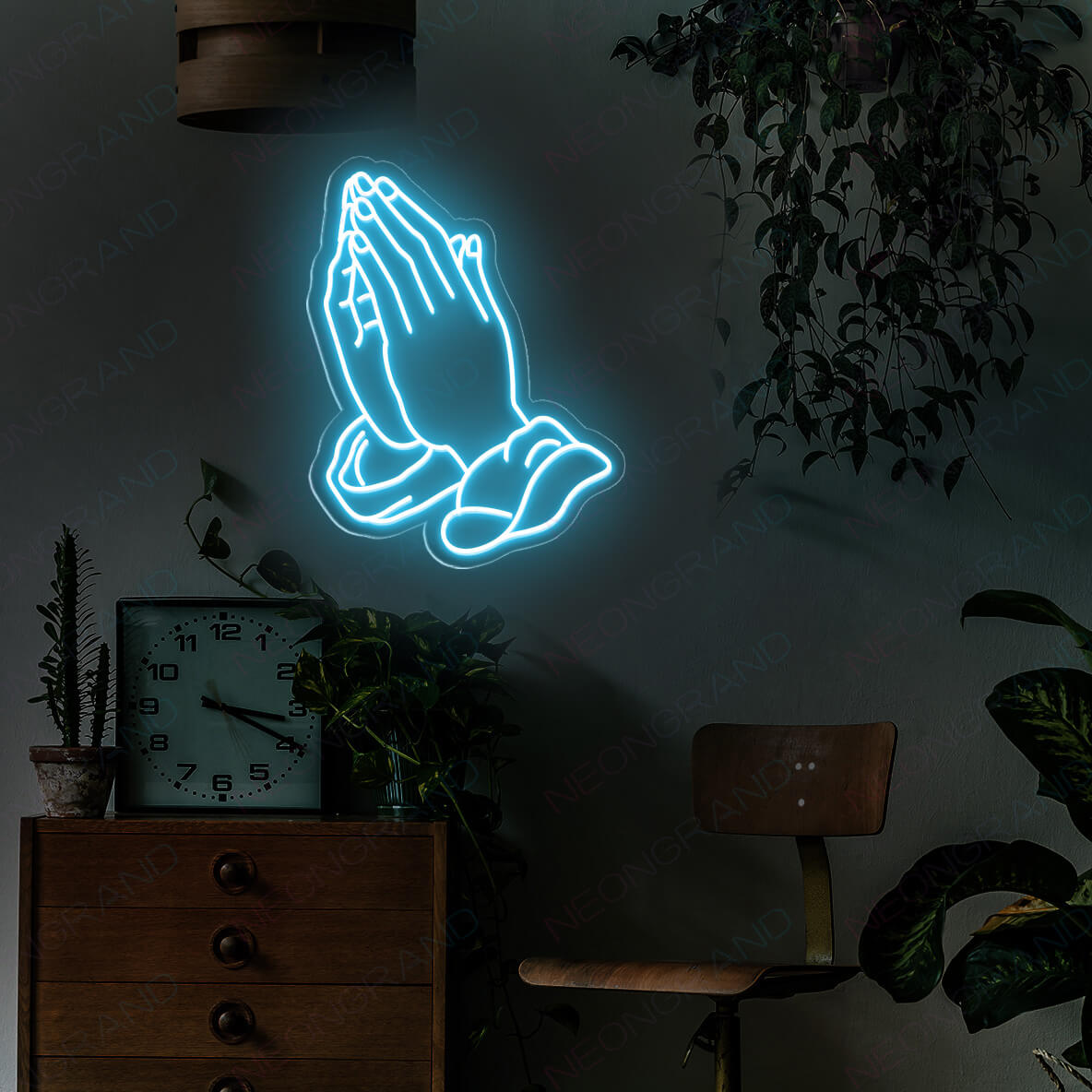 Neon Praying Hands Sign Led Light mk SkyBlue