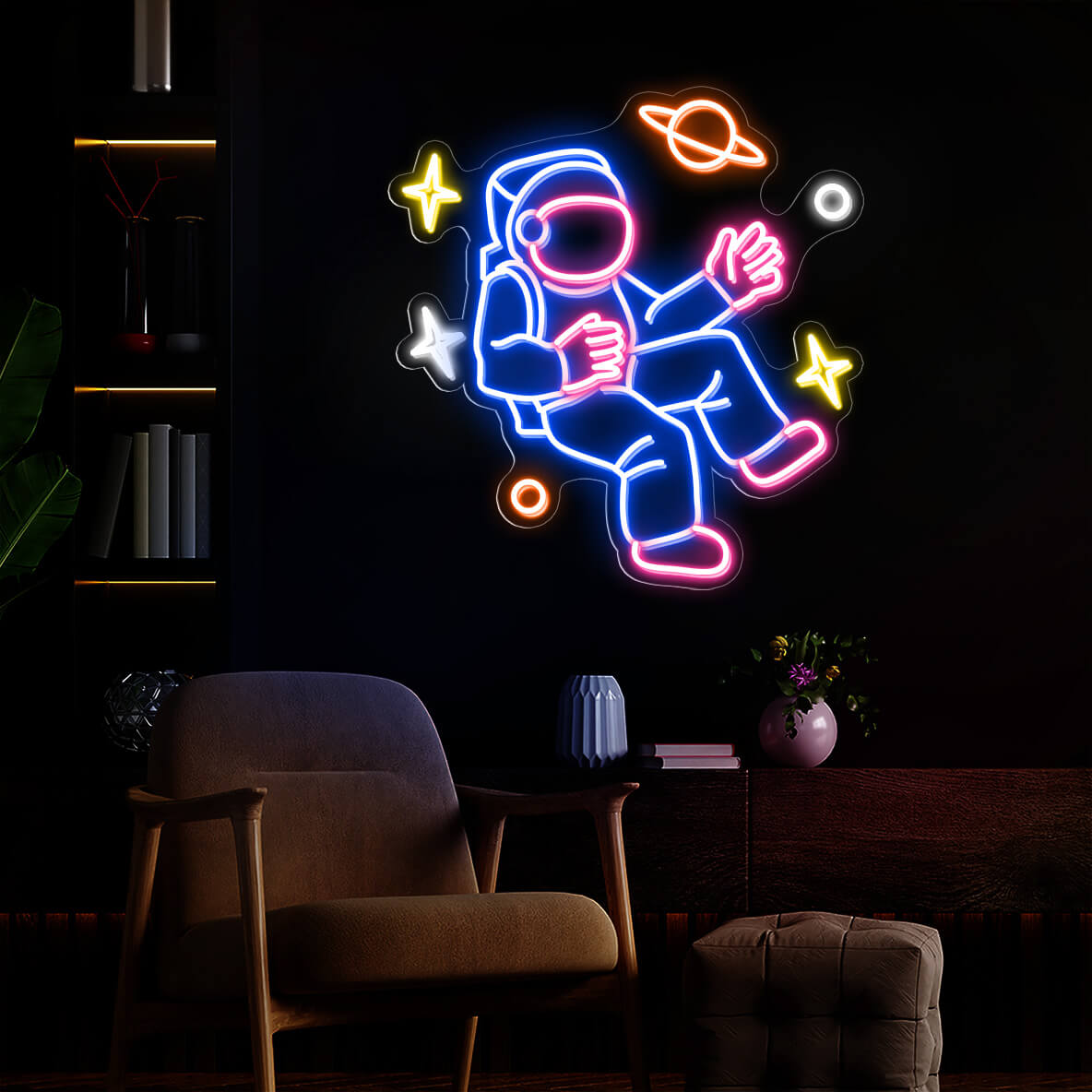 Spaceman Neon Sign Planet Astronaut Neon Sign Led Light - NeonGrand