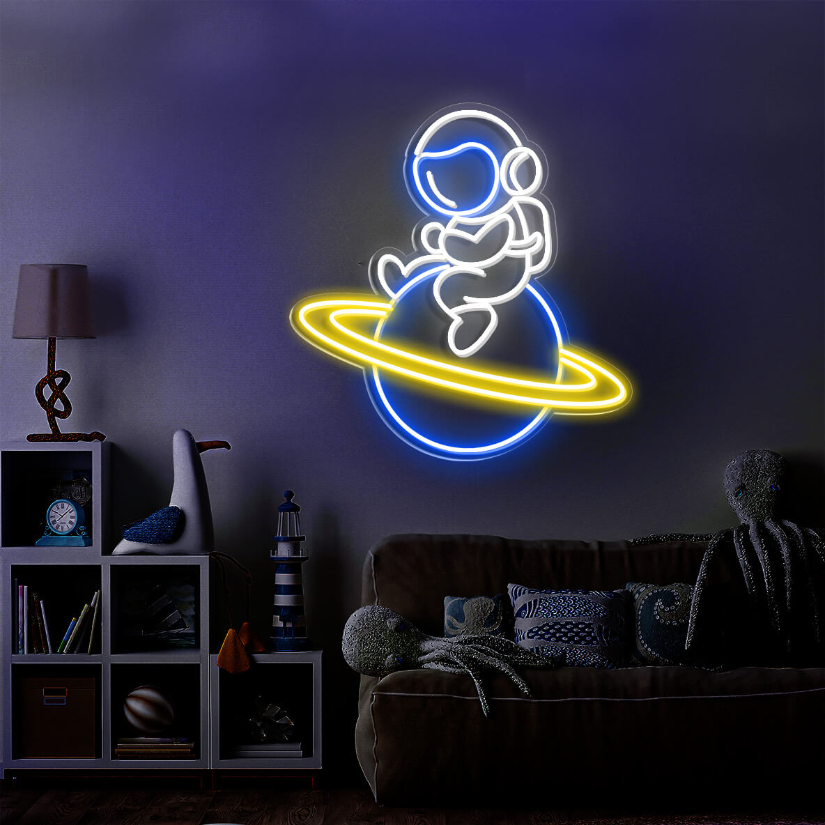 Spaceman Neon Sign Planet Astronaut Neon Sign Led Light - NeonGrand