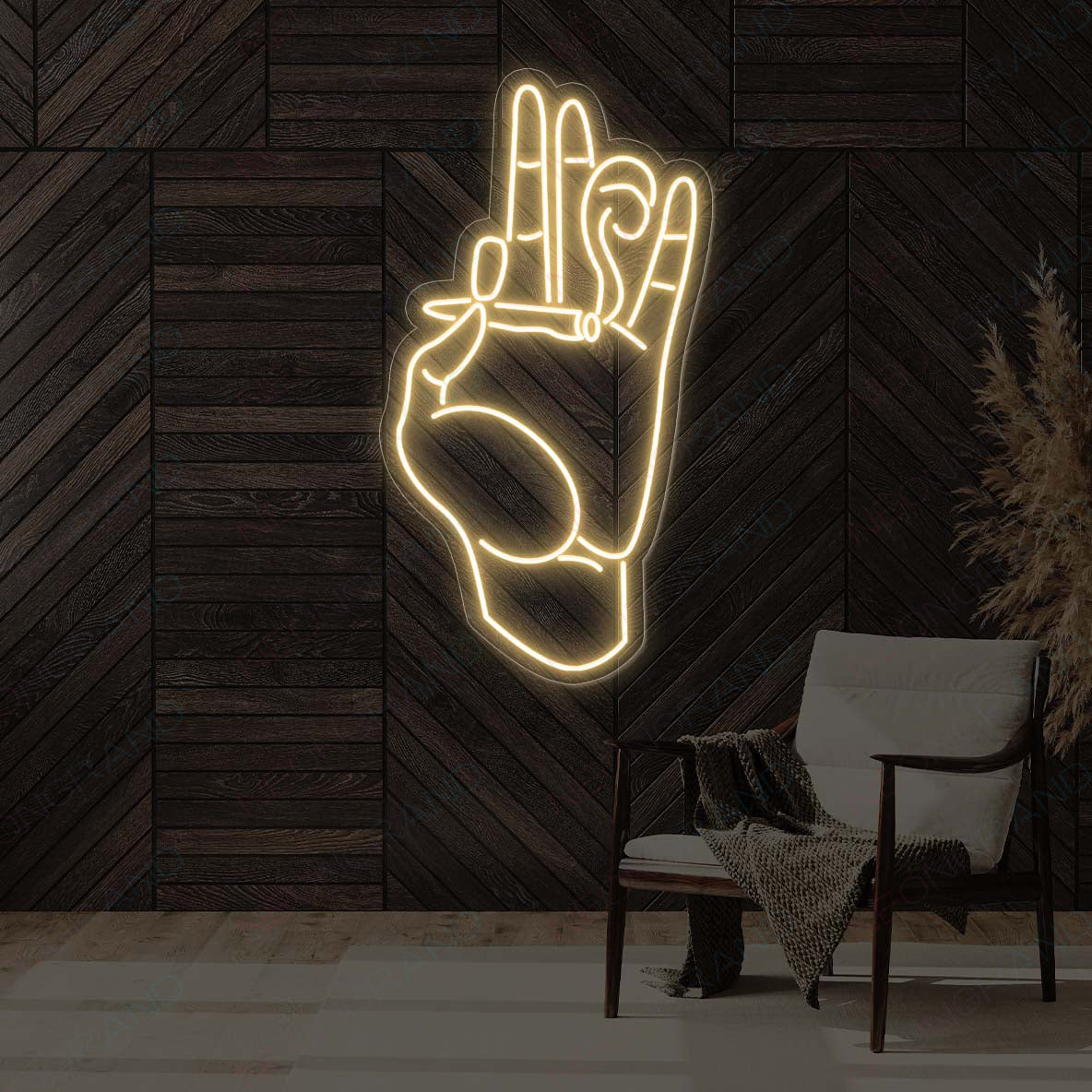 Neon Weed Sign Smoking Hand Stoner Led Light gold yellow