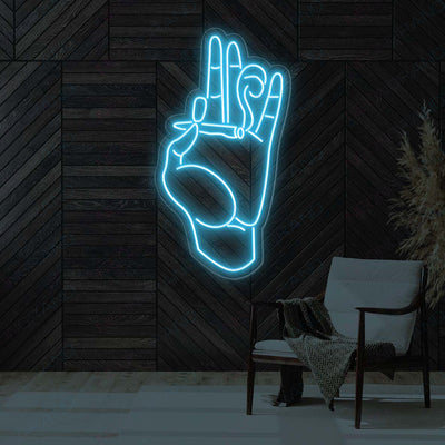 Neon Weed Sign Smoking Hand Stoner Led Light light blue